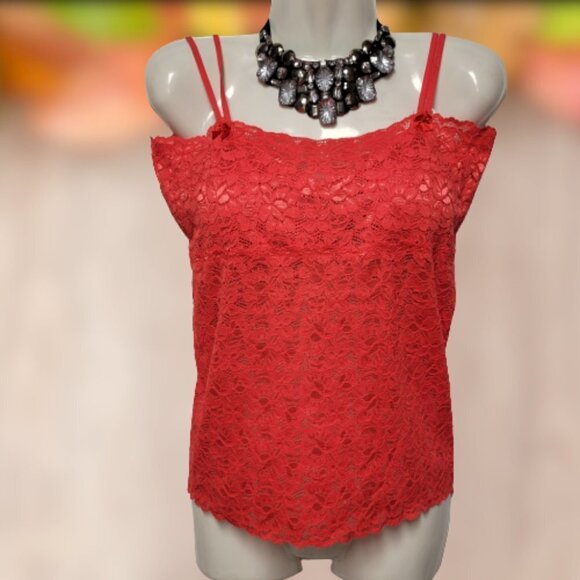 Red Lace Long Camisole Lace Tank Top Stretchy Long Camisole - Size L- NEW - Picture 13 of 13